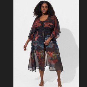 Torrid Maxi Chiffon Coverup Kimono Tropical Shadows Size 3/4 3X 4X Giraffe